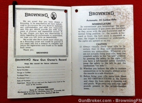 Orig Browning Automatic .22 Owners Instruction Manual 22-img-1