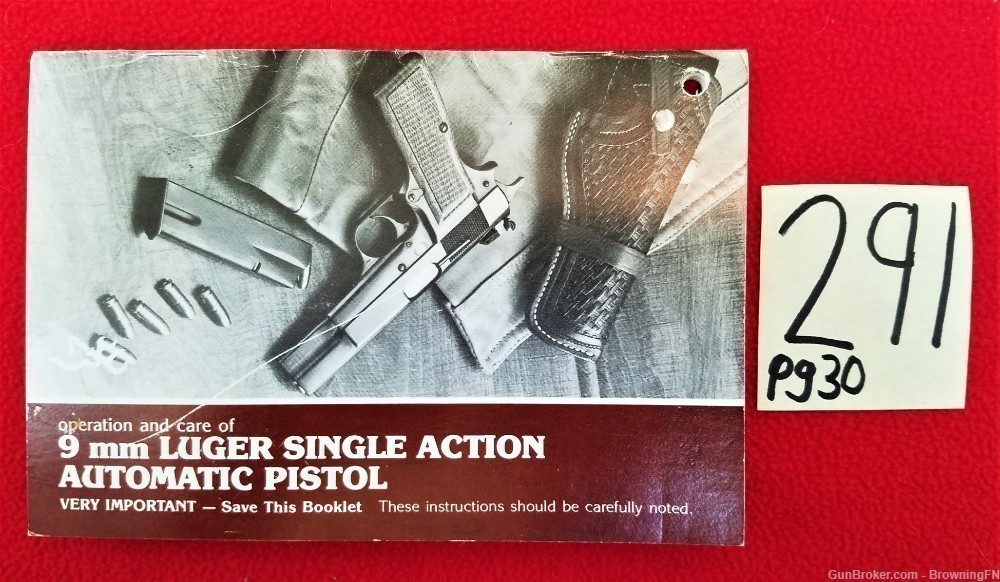 Original Browning 9mm Luger Single Action Owners Instruction Manual-img-0