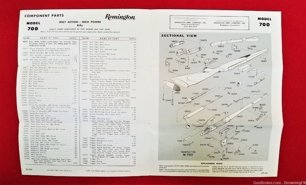 Original Remington Model 700 Owners Instruction Manual & Parts Price List-img-1