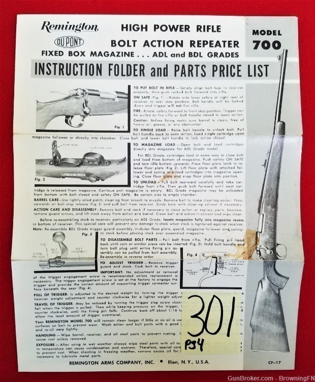 Original Remington Model 700 Owners Instruction Manual & Parts Price List-img-0