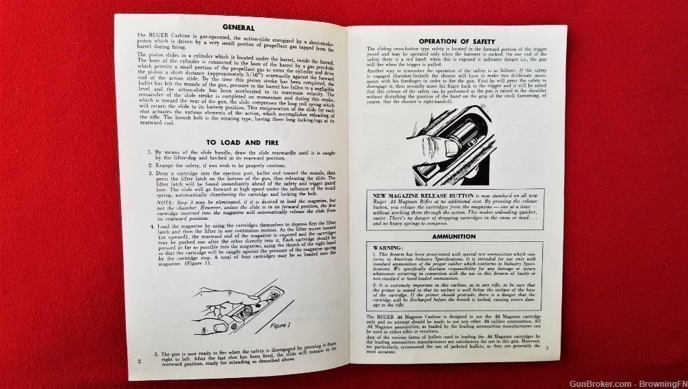 Original Ruger .44 Magnum Carbine Owners Instruction Manual 1977-img-1