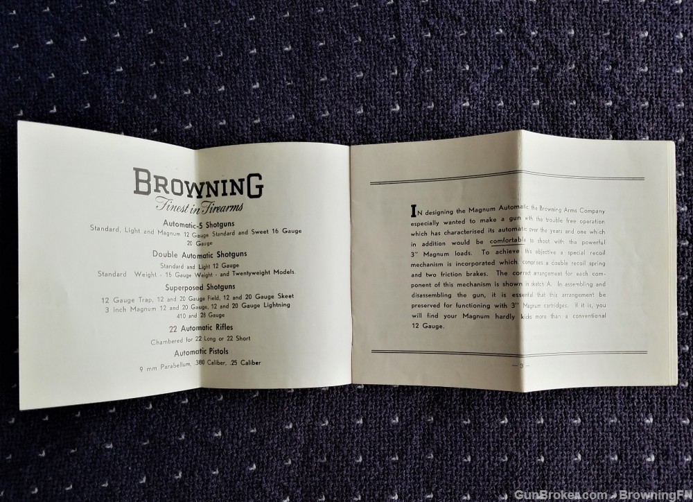 Orig Browning Automatic Shotgun 12g Mag Owners Manual-img-1
