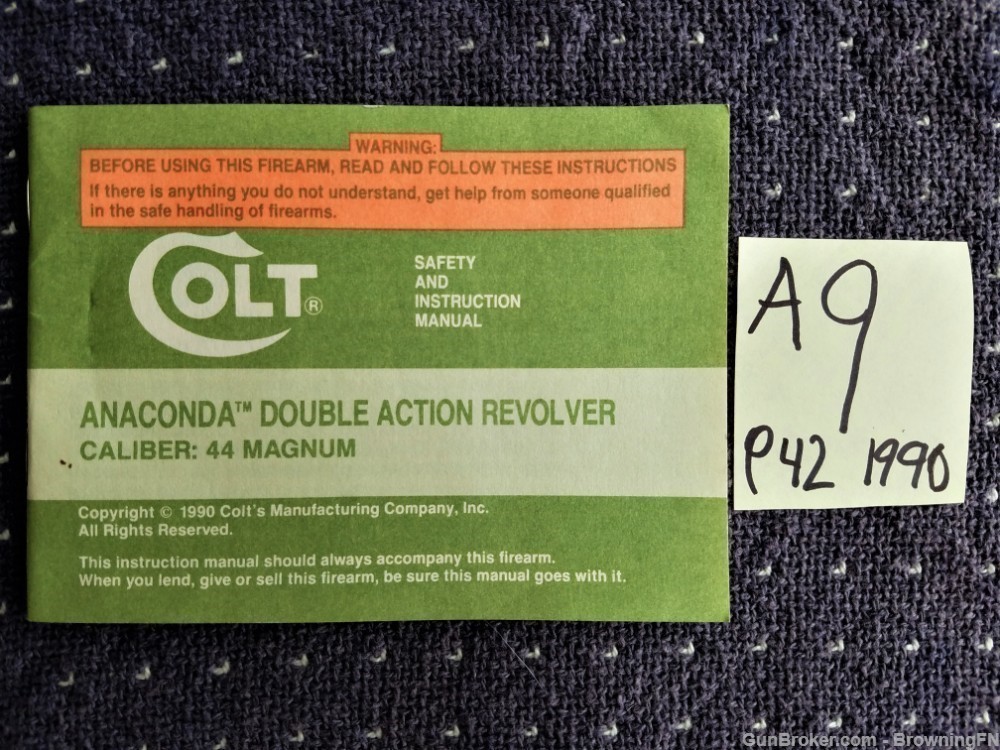 Orig Colt Anaconda .44 Magnum Owners Manual 1990-img-0