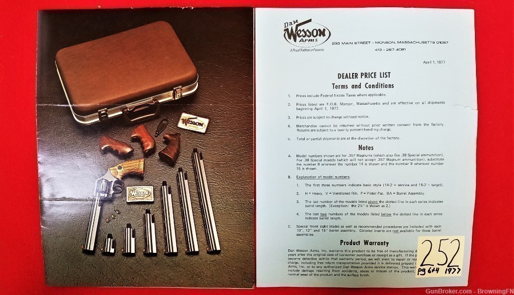 Original Dan Wesson Arms Dealer Price List 1977-img-0