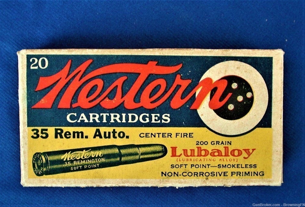 Prewar Western Bullseye .35 Remington Automatic 10 Vintage Rounds-img-0