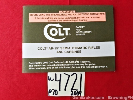 Orig Colt AR-15 Owners Instruction Manual 2009-img-0