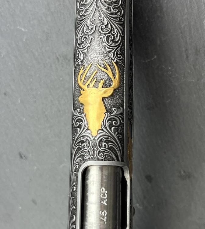 Kimber 1911 Engraved Gold Plated Master Scroll Whitetail Custom by Altamont-img-10