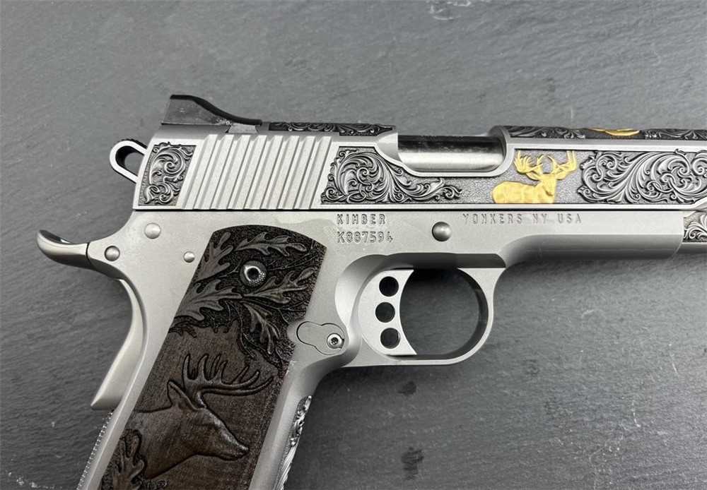 Kimber 1911 Engraved Gold Plated Master Scroll Whitetail Custom by Altamont-img-7