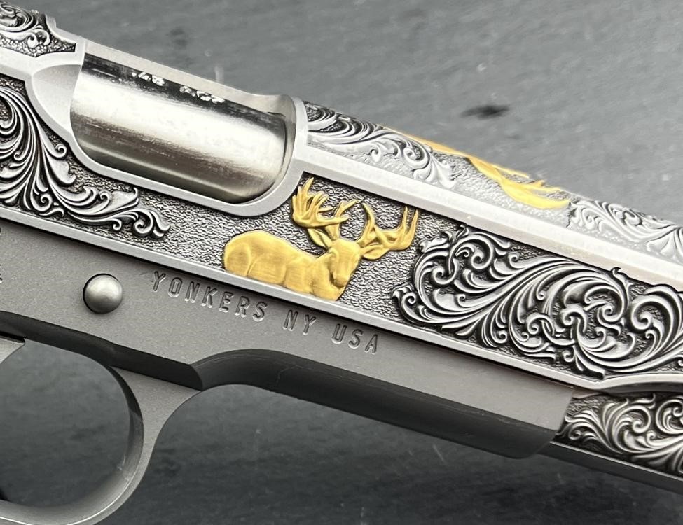 Kimber 1911 Engraved Gold Plated Master Scroll Whitetail Custom by Altamont-img-6