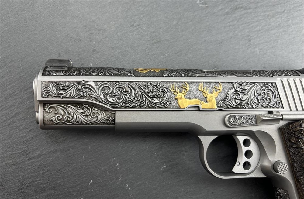 Kimber 1911 Engraved Gold Plated Master Scroll Whitetail Custom by Altamont-img-2