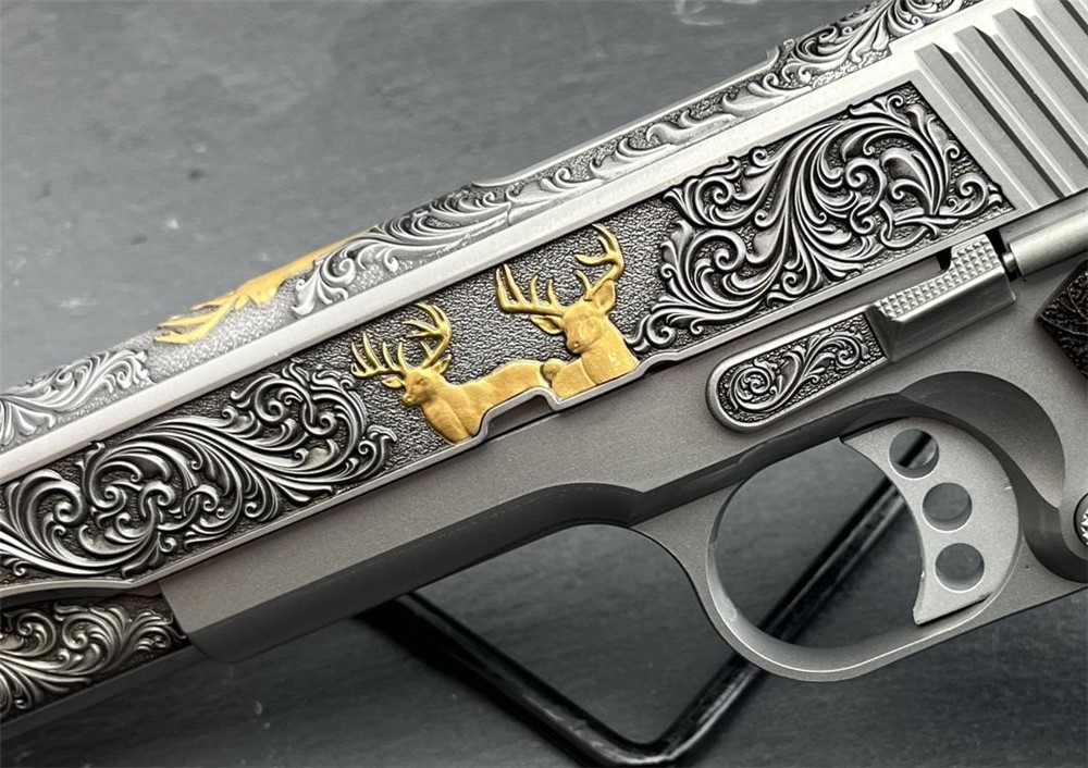 Kimber 1911 Engraved Gold Plated Master Scroll Whitetail Custom by Altamont-img-12