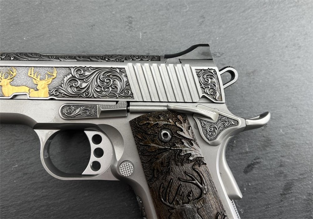 Kimber 1911 Engraved Gold Plated Master Scroll Whitetail Custom by Altamont-img-3