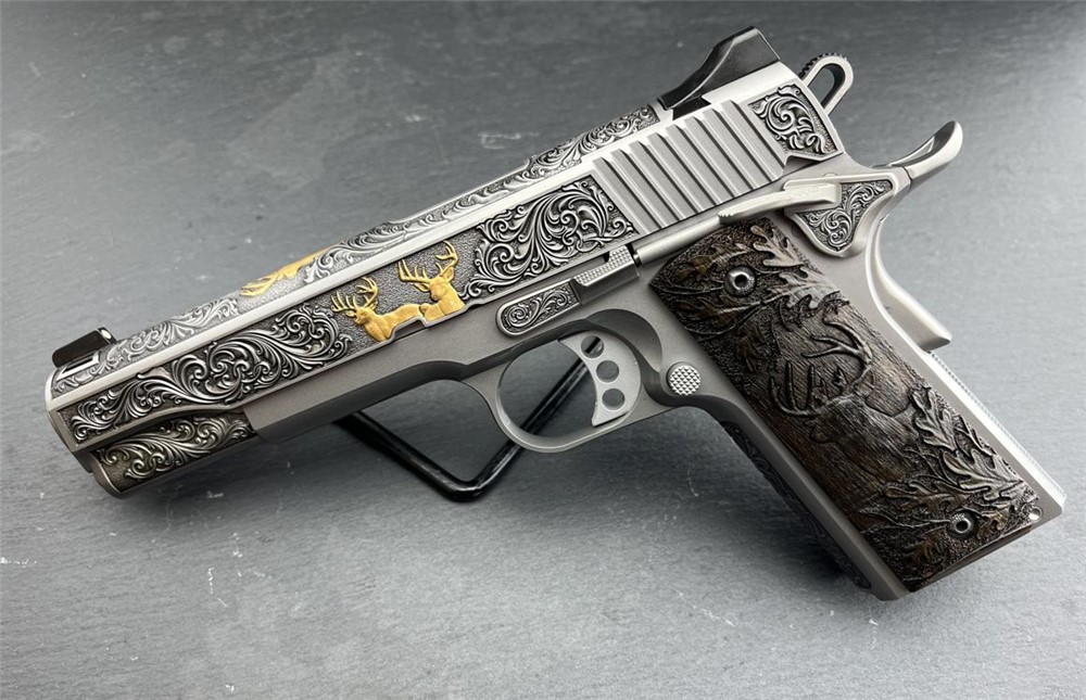 Kimber 1911 Engraved Gold Plated Master Scroll Whitetail Custom by Altamont-img-0