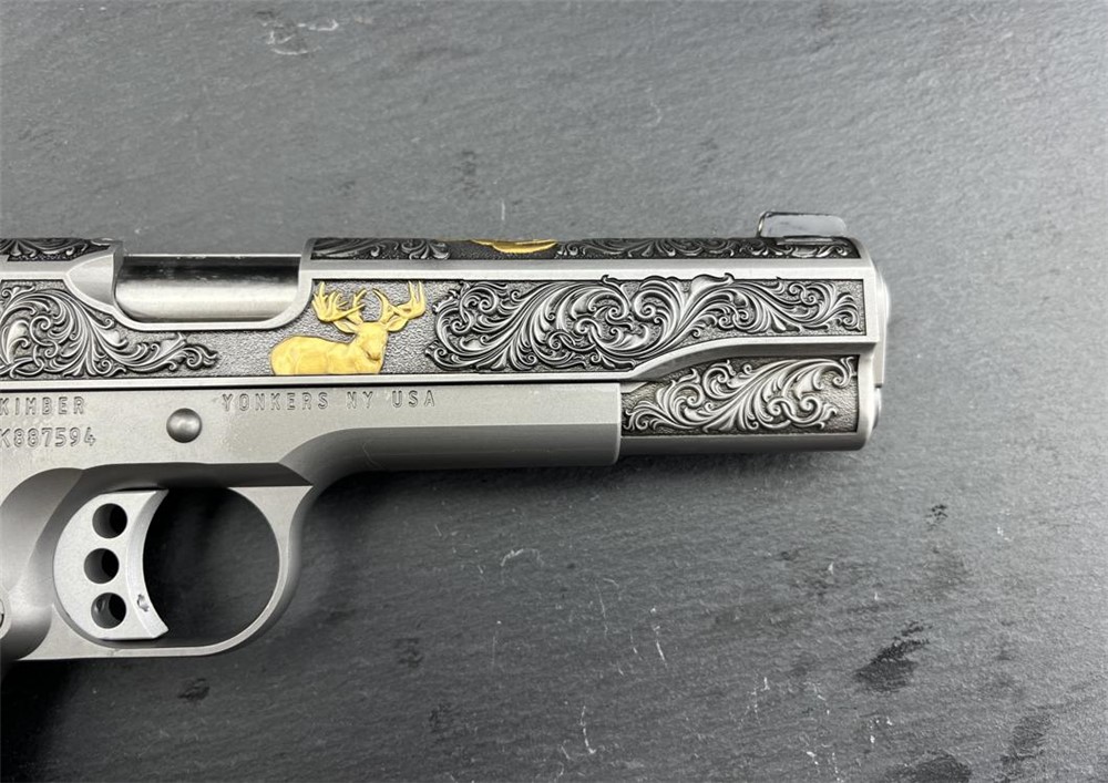 Kimber 1911 Engraved Gold Plated Master Scroll Whitetail Custom by Altamont-img-5