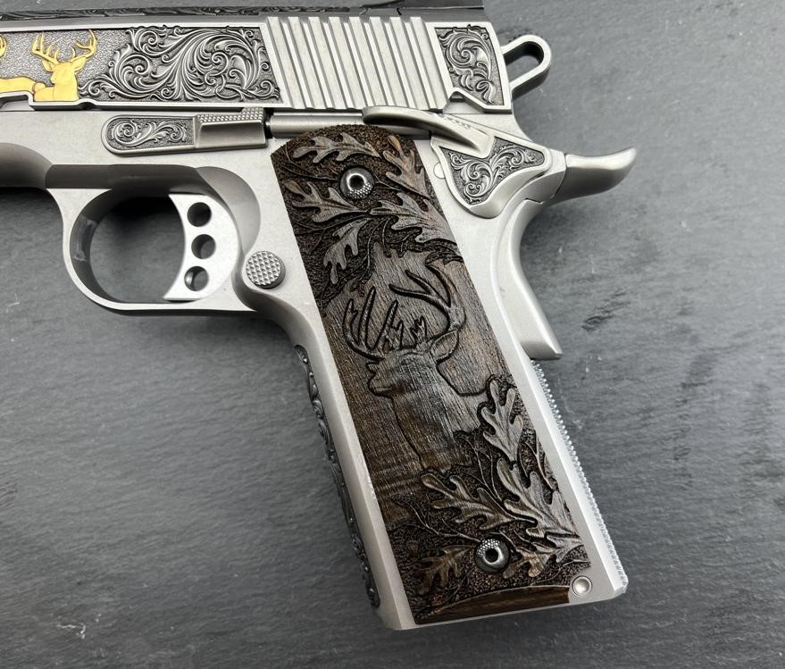 Kimber 1911 Engraved Gold Plated Master Scroll Whitetail Custom by Altamont-img-4