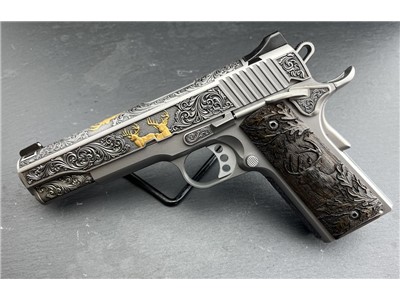 Kimber 1911 Engraved Gold Plated Master Scroll Whitetail Custom by Altamont