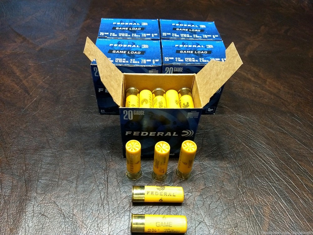 Federal Game Load 20 Gauge 2-3/4in #6 7/8oz, 5 Boxes = 125 Rds-img-0