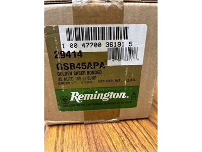 Remington 45ACP Golden Saber Bonded 185Gr BJHP 500 Round Case! 