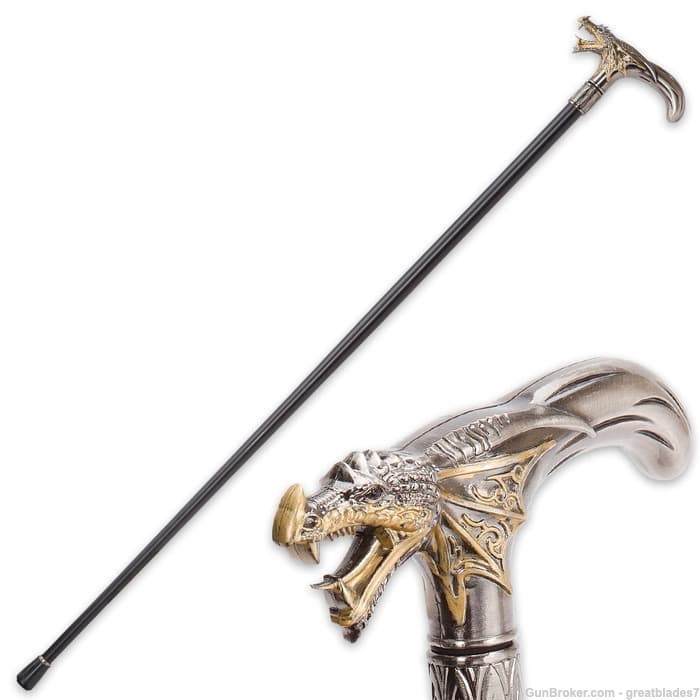 Roaring Silver and Gold Dragon Sword Cane FREE SHIPPING!!!-img-1