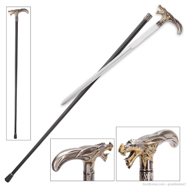 Roaring Silver and Gold Dragon Sword Cane FREE SHIPPING!!!-img-0