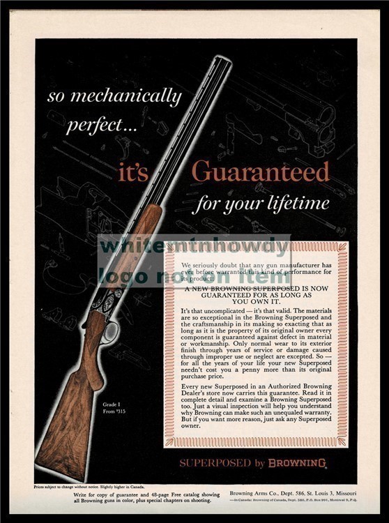 1963 BROWNING Superposed Grade I Shotgun PRINT AD Vintage ADVERTISING-img-0