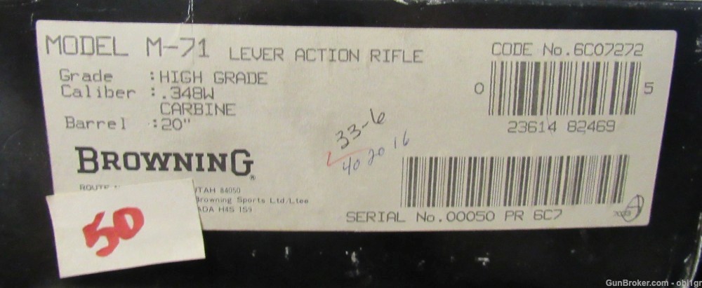 MINT IN BOX Browning 71 Carbine Lmd. Ed. .348 Win High Grade s# 50 .01 NR-img-22