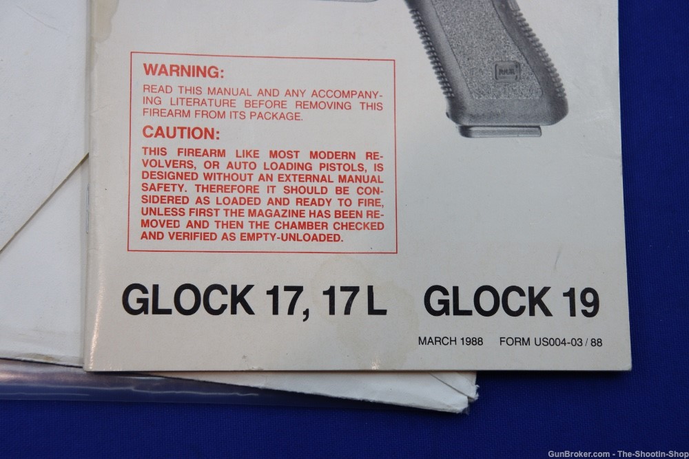Glock Pistol Factory Owners Instruction Manual MARCH 1988 FORM US004-03/88-img-1