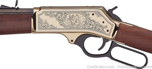 Henry Wildlife 20" Engraved 30-30 Win Brass Lever-Action Rifle Side Gate-img-0
