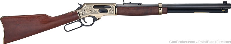 Henry Wildlife 20" Engraved 30-30 Win Brass Lever-Action Rifle Side Gate-img-1
