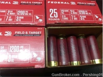 "REDUCED" Federal Field and Target 12GA 2 3/4 7 1/2 Shot 4 Boxes = 100 Rds