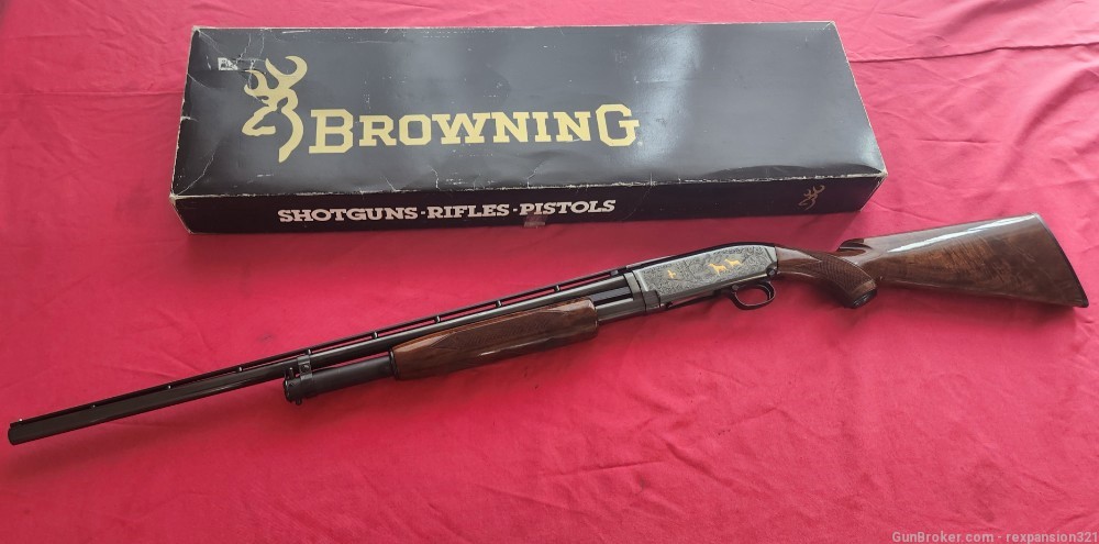 RARE MINT 1991 BROWNING MODEL 12 GRADE 5 ENGRAVED  GOLD INLAY 28G 25IN MOD-img-1