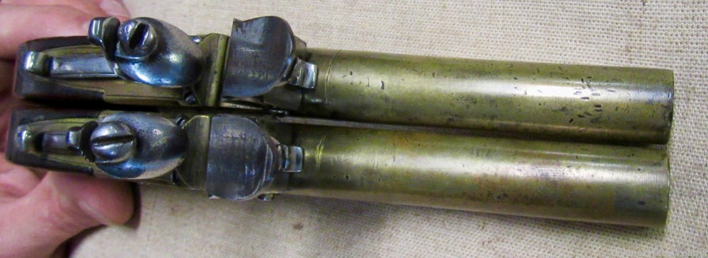 Cased Set of Twigg English Boxlock Brass Flint Muff Pistols ca. 1820-img-10
