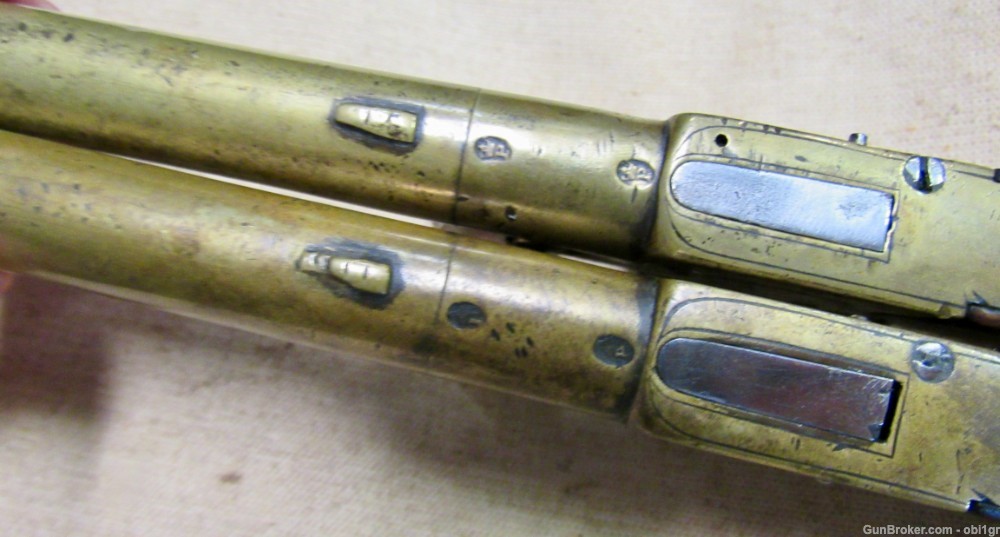 Cased Set of Twigg English Boxlock Brass Flint Muff Pistols ca. 1820-img-20