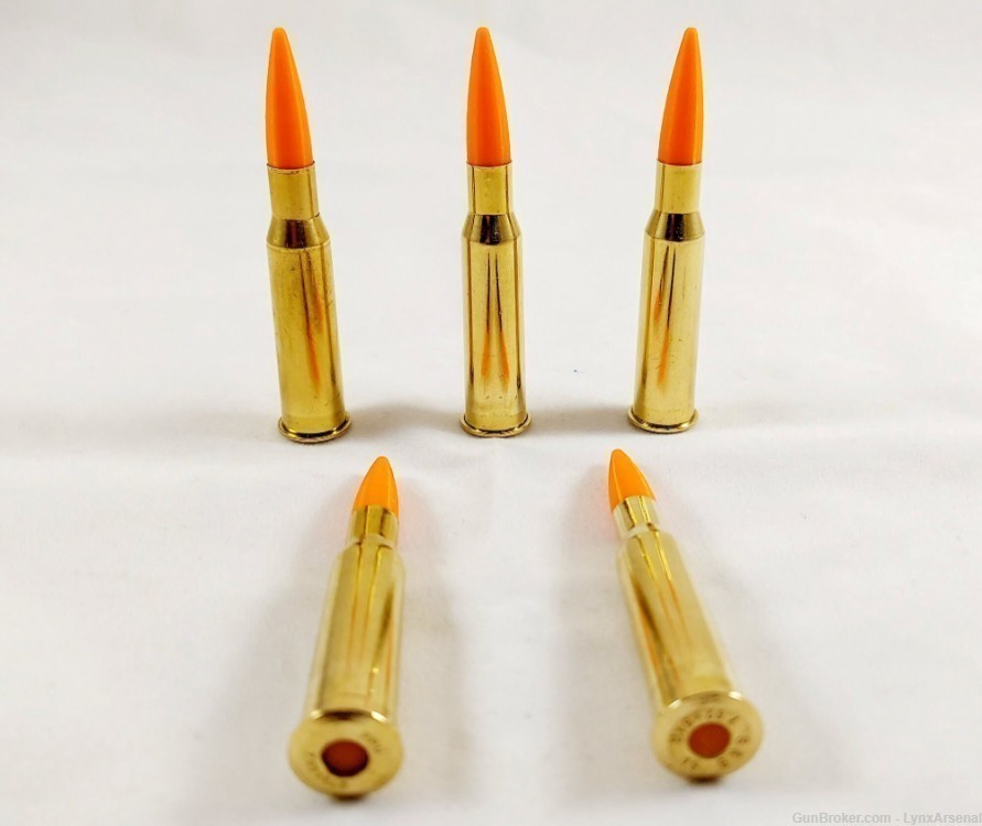 7.62x54R Brass Snap caps / Dummy Training Rounds - Set of 5 - Orange-img-0