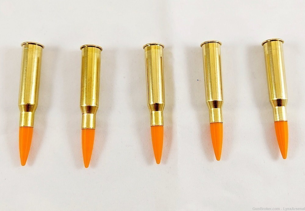 7.62x54R Brass Snap caps / Dummy Training Rounds - Set of 5 - Orange-img-4