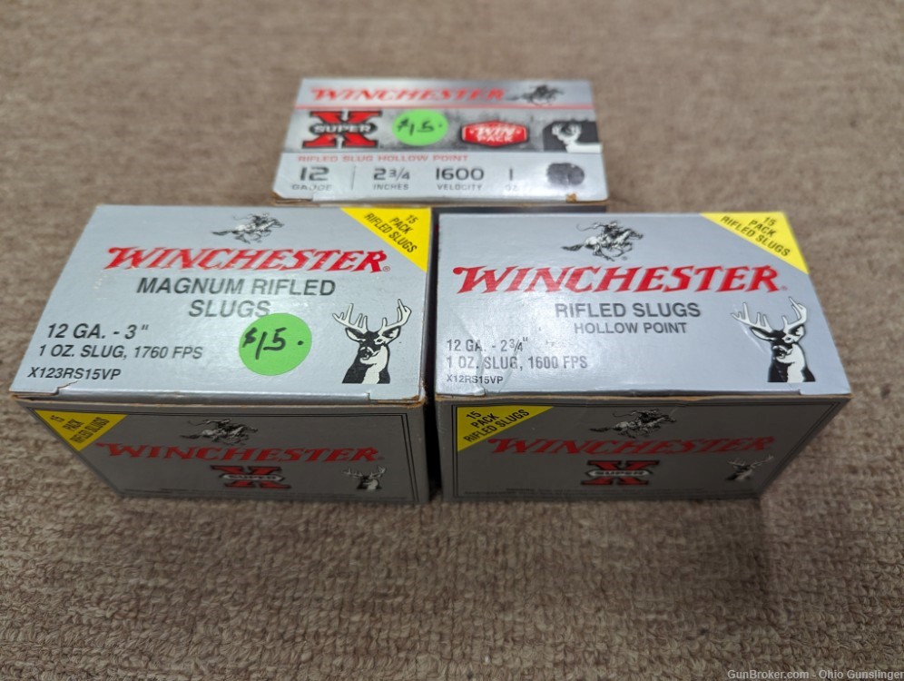 35 Rds Winchester Rifled Slugs 12 Ga 2.75 &  3" - FREE SHIP-img-0