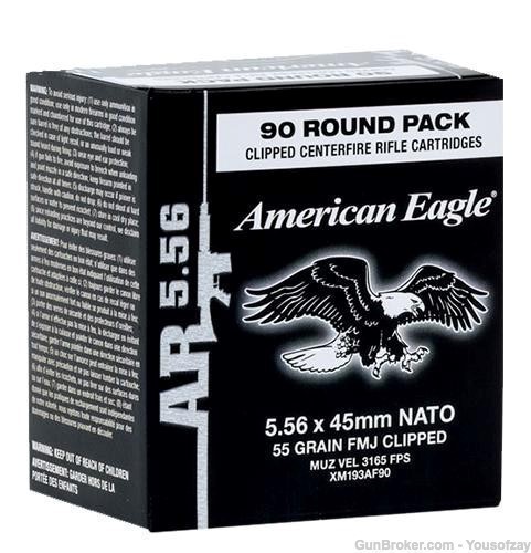 Federal American Eagle AR 5.56 Nato 55 gr FMJ 90 Round Pack Clipped-img-0