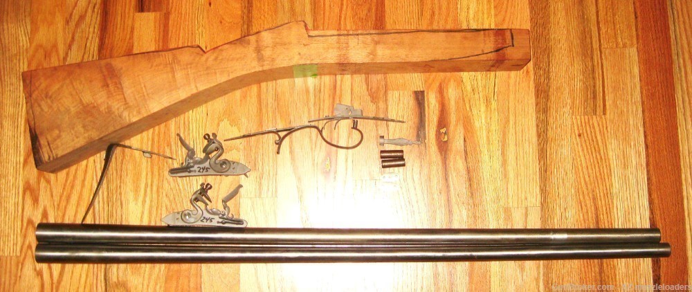 Side by Side Walnut Stock 10 Gauge Flintlock Double Shotgun Parts Set-img-0