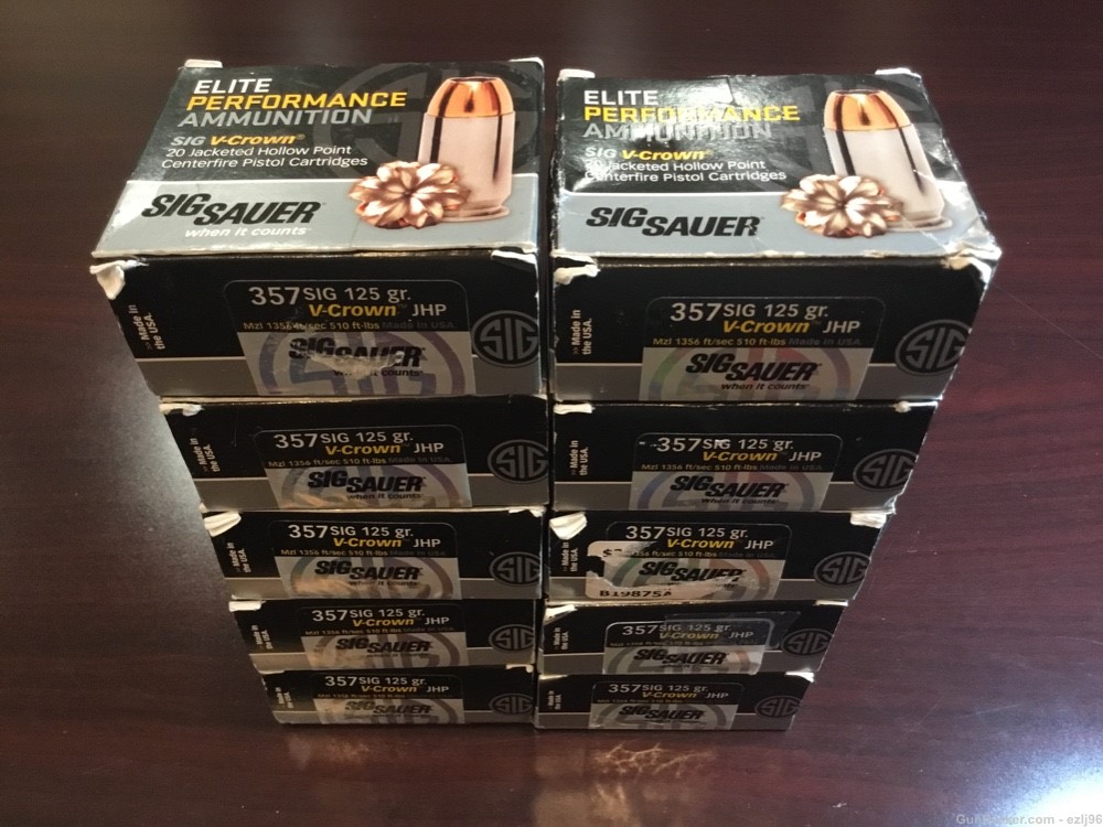 PENNY AUCTION SIG SAUER 357 SIG JHP 10 BOXES 200 ROUNDS V-CROWN-img-0