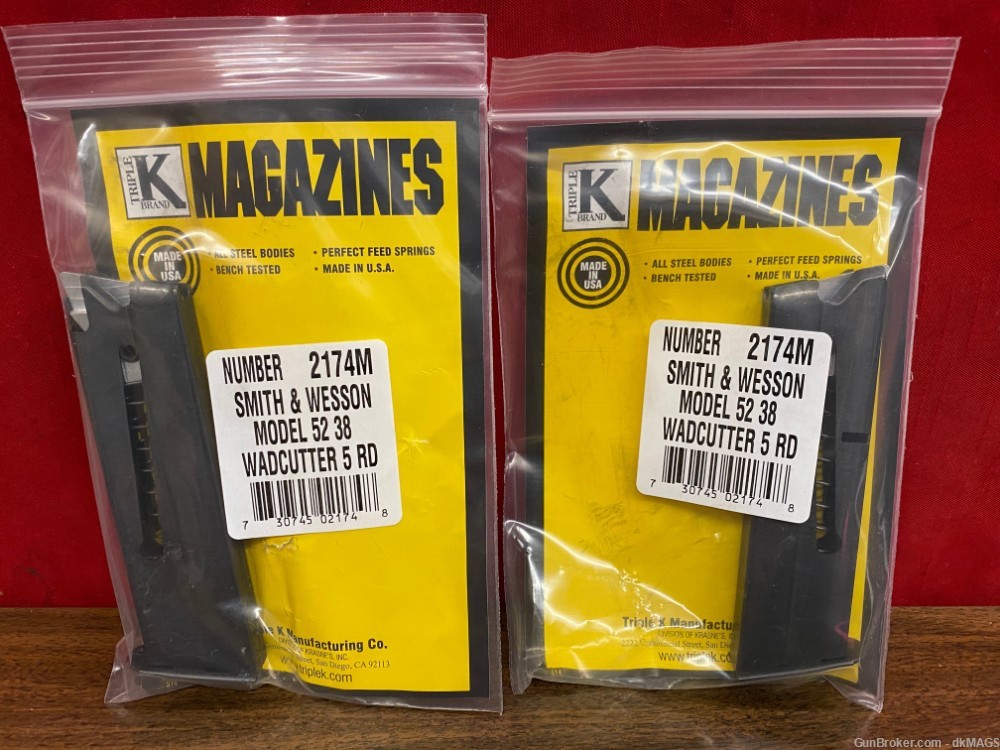 2 Triple K Magazines Smith & Wesson Model 52 38 Wadcutter 5rd Mags Clips -img-0