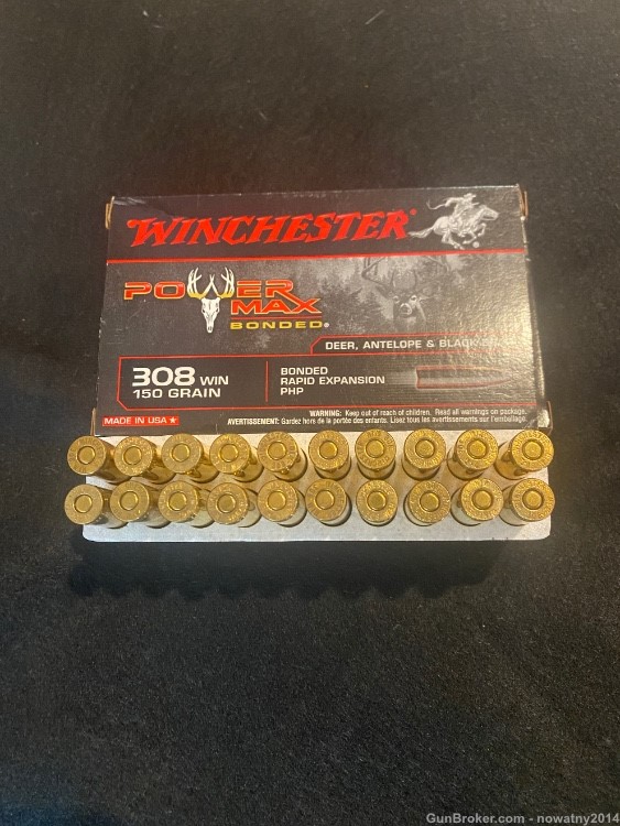 Winchester .308 Power Max Bonded 150 Grn Factory Ammunition-img-0