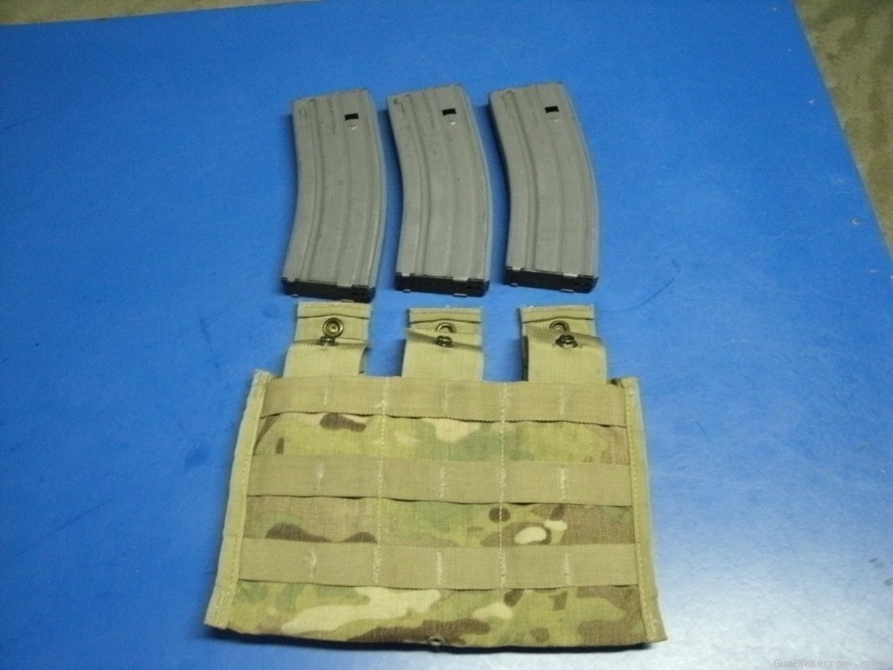 LOT OF 3 AR 15 M4 M16 MAGAZINES WITH MULTICAM POUCH -img-0