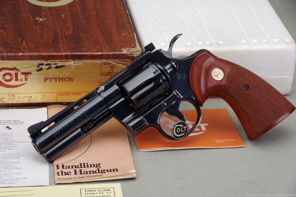 1978 Colt Python 357 Magnum 4'' Blue with Original Box & Papers 98%-img-0