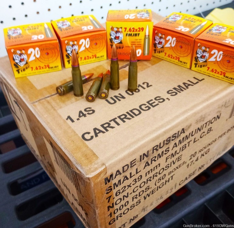 7.62 x 39 Golden Tiger FMJ BT  ammo 1000 Rounds Case  7.62x39 FREE SHIPPING-img-0