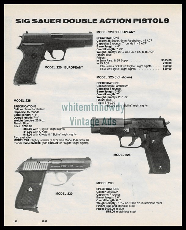1991 SIG SAUER 220 European 226 230 Pistol AD >>-img-0