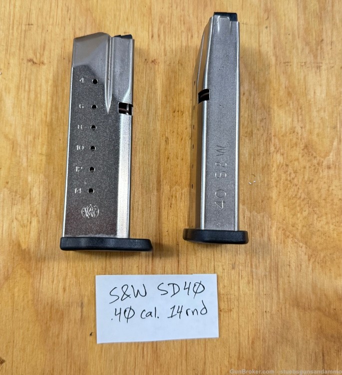 Two (2) smith S&W sd40 magazines. 14 rounds .40cal. Unused, no package-img-0