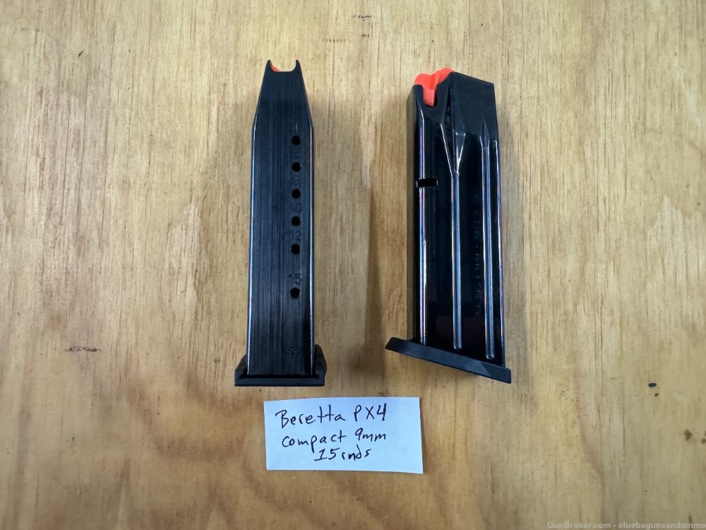 Two (2) Beretta PX4 compact magazines. 9mm, 15 rounds. Unused, no package-img-0