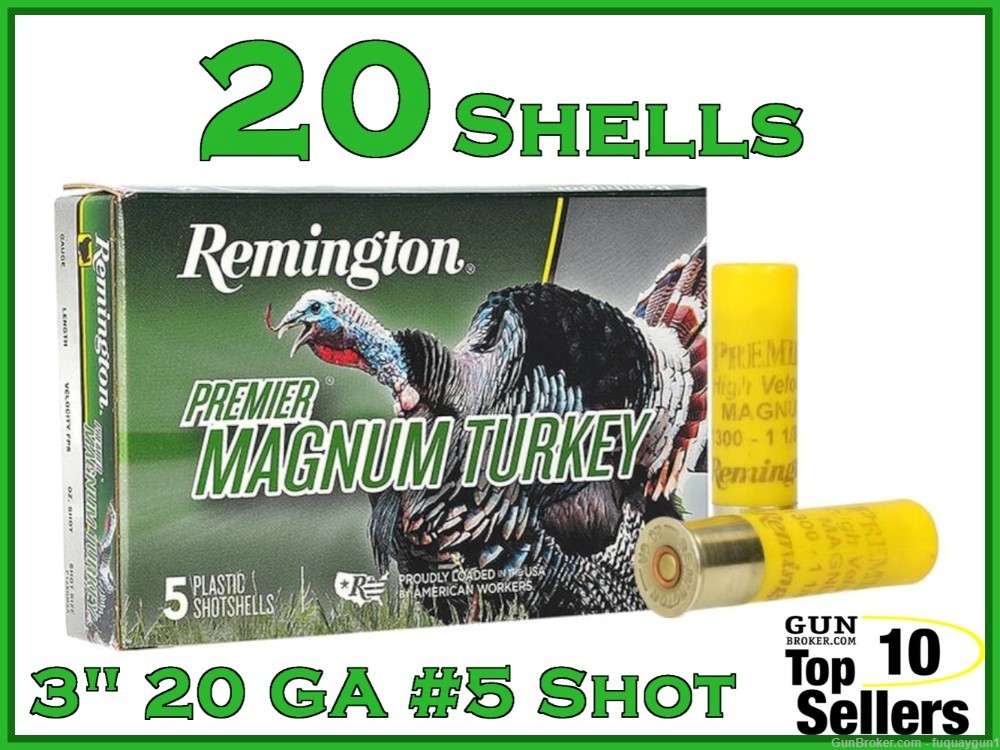 Remington Premier Magnum Turkey High Velocity 20 GA 3" #5 Shot 20119 20ct -img-0