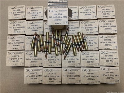 GGG .308 win 600 rounds rifle ammo 147gr fmj