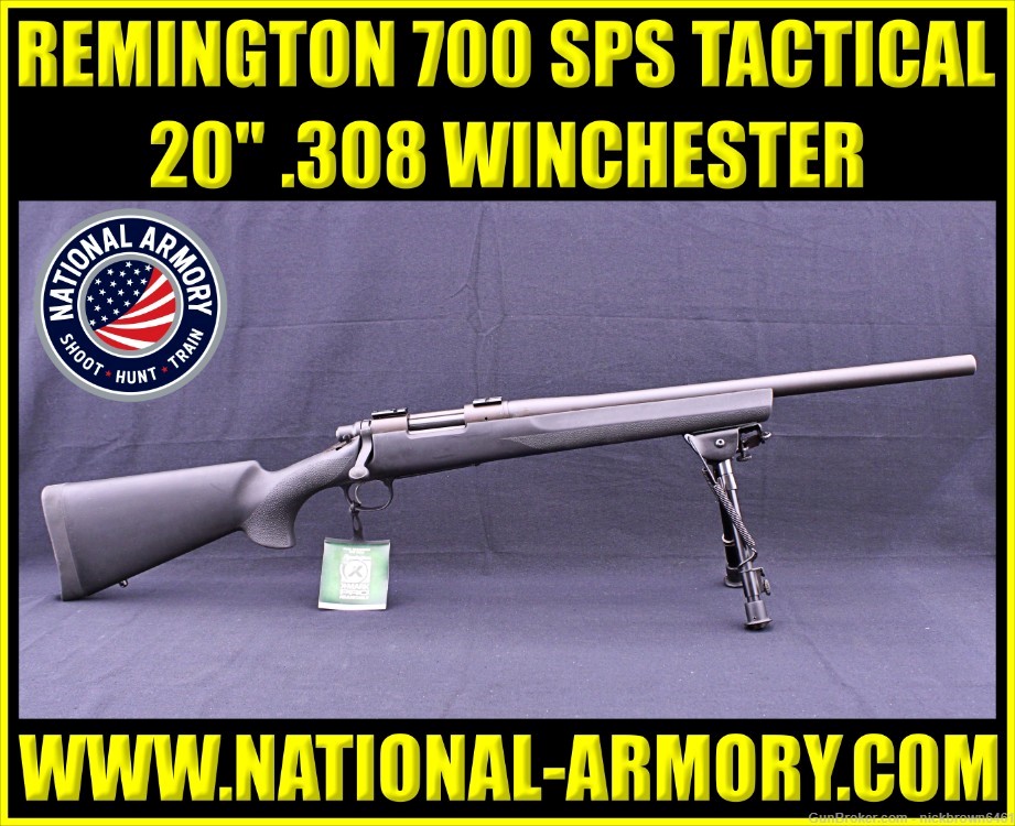 LIKE NEW REMINGTON 700 SPS TACTICAL 308 WIN 20" BBL SYN STOCK W/ FREE BIPOD-img-0